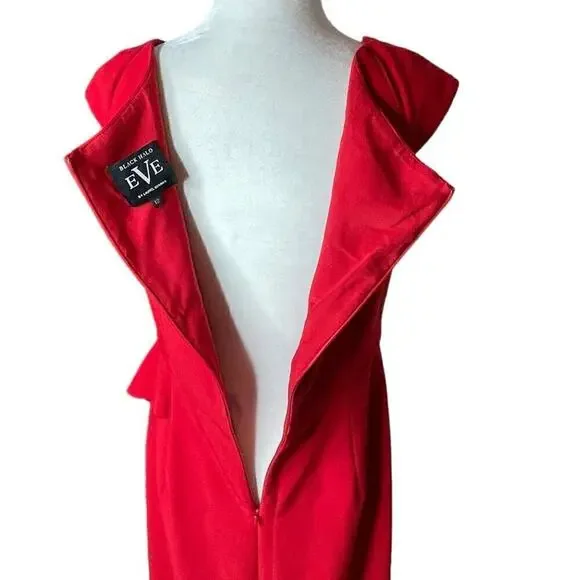 Black Halo Eve by Laurel Berman Red Ruffled Ponte Gown | Size 12 - Picture 6 of 9